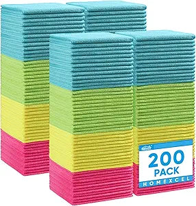 HOMEXCEL Microfiber Cleaning Cloth, 200 Pack Cleaning Towels for Kitchen, Lint Free, Scratch-Free, Highly Absorbent, and Reusable Cleaning Rags for House, Window and Glass, Cars, 11.5 X11.5 inch