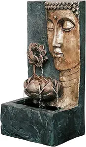 XBrand 30" H Zen Buddha Face Water Fountain w/LED Light & Pump, Indoor/Outdoor Freestanding, Relaxing Zen Dcor, Bronze and Natural Grey Polyresin Fountain for Home Patio Garden Backyard