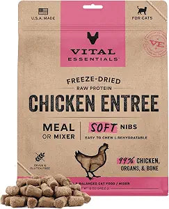 Vital Essentials Freeze Dried Cat Food, Raw Chicken Soft Nibs | Complete Meal or Topper | 99% Chicken, Organs & Bone | Limited Ingredient, High Protein, Grain Free Dry Cat Food | 12 oz Bag