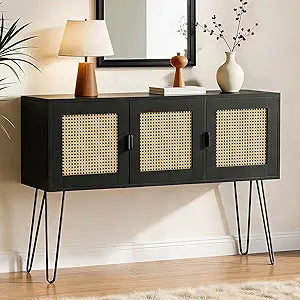 Netstar 47" Entryway Table, Console Sofa Table with Storage, Hallway Table for Foyer & Entry Decor, Boho Farmhouse Style, Anti-Tip, Black