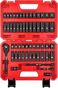 WETT 55-Piece 1/4" Drive Impact Socket Set, SAE/Metric, Deep/Shallow