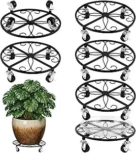 6 Pack Plant Caddy with Wheels 11.8 Inch Rolling Plant Stand for Large Plants Heavy Duty Plant Rollers Metal Plant Dolly Rustproof Planter Stand Wrought Iron Plant Stands Flower Cart Indoor Outdoor