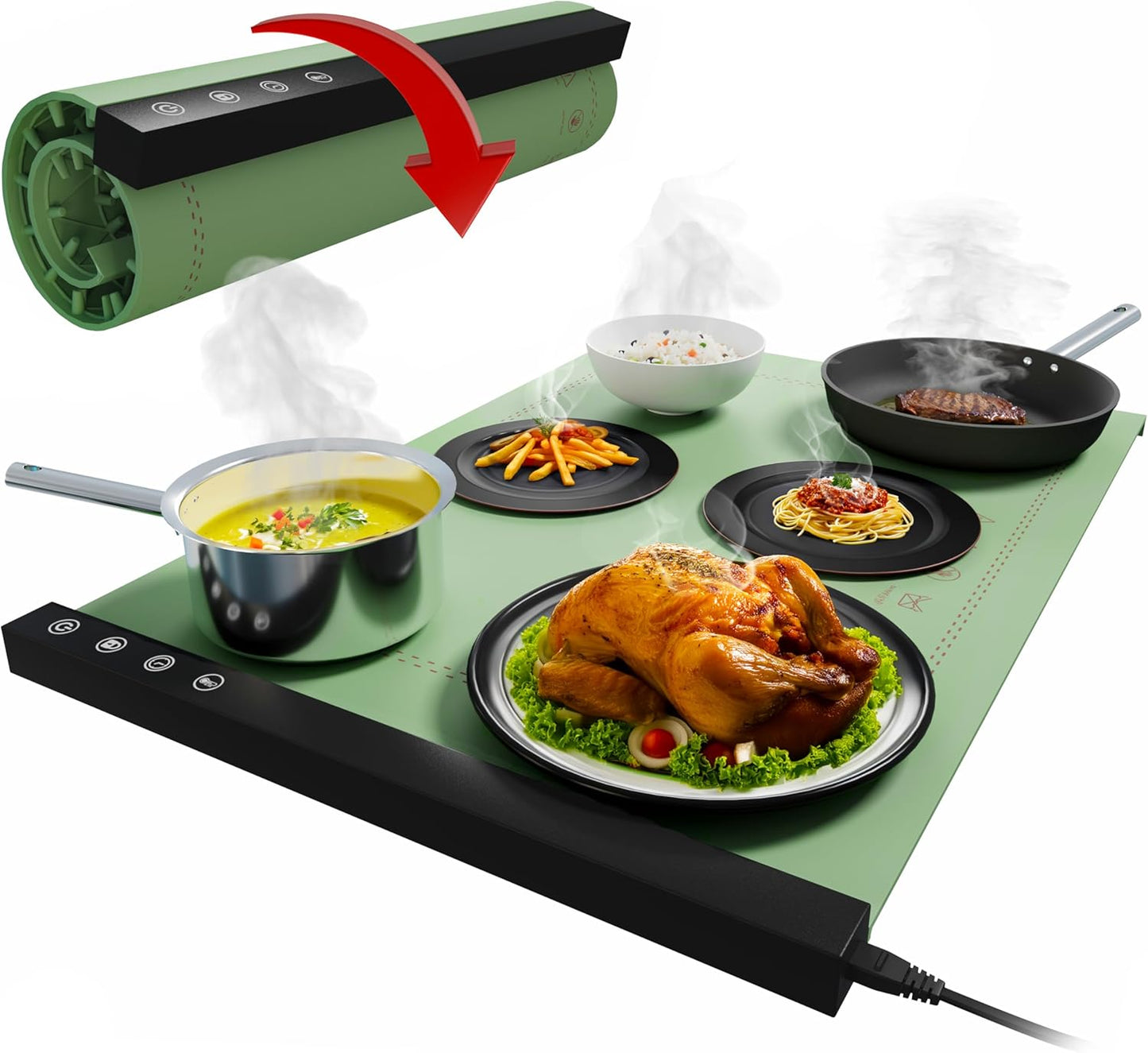 Kitchensilk Food Warming Mat - Adjustable Temperature & Timer, Foldable & Portable Silicone Electric Warming Tray, Essential Food Warmer for Buffet, Parties, Gatherings, Daily Use.