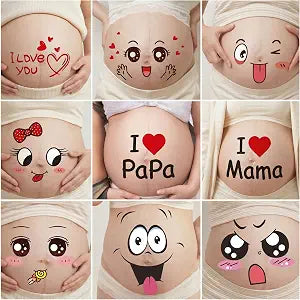 9 Sheets Pregnant Belly Stickers, Cute Cartoon Maternity Photo Props Set