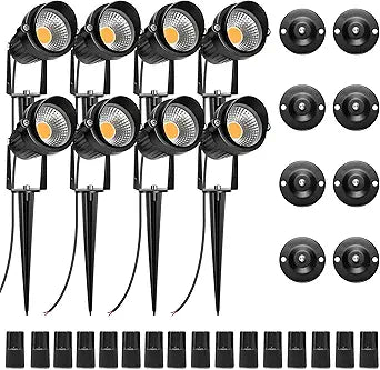 LightingWill 5W Landscape Lighting, Warm White 3000K-3500K, DC 12V LED Low Voltage Landscape Lights, IP65 Waterproof Pathway Lights for Outdoor Garden, Yard, Fence, House, Lawn, Tree, Flags (8 Pack)