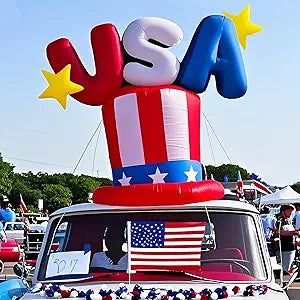 4FT 4th of July Decorations Outdoor Inflatables USA American Flag Hat, Bright LED Lights Patriotic Independence Day Blow Up Decor for Yard Outside Party Garden Parade Float Holiday