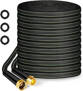 Garden Hose 75ft Flexible Water Hose Non-Expandable High Pressure Kink-Free Leakproof Durable Portable Lightweight Outdoor Yard Lawn Black Fabric Watering Hose with 3/4" Aluminum Fittings