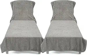 Cotton Paradise 2 Piece Lounge Chair Towels with Pocket, 32 * 86" inches Pool Chair Towels, Soft and Absorbent Chaise Lounge Towels for Pool (Light Gray, 2 Piece)