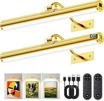 16inch Picture Lights for Wall Art 2 Pack,6000mAh Battery,Gold