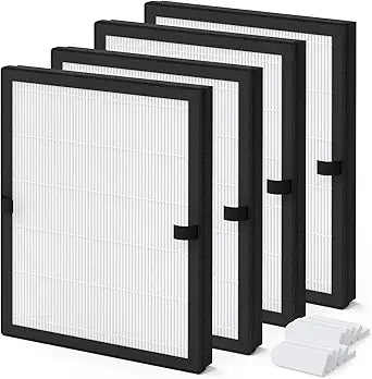 E-200 True HEPA Filter Replacement Compatible with LUNINO E-200 Air Purifiers for Home Large Room up to 1740sq.ft, 4 Pack (with Extra 10-Pieces Aroma Pad)