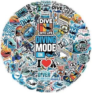 100PCS Scuba Diving Stickers Diver Waterproof Vinyl Stickers for Laptop, Water Bottle, Gear, Helmet, Diving Gifts for Men Women