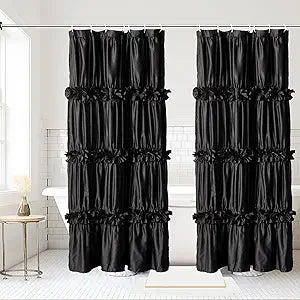 Homechoice Decor 2-Piece Black Satin Shower Curtain Set, Double Panels for Easy Access, Glossy Luxury Fabric, Modern Bathroom Dcor, 36x72 Inches (Pair), Machine Washable (LQ-44)