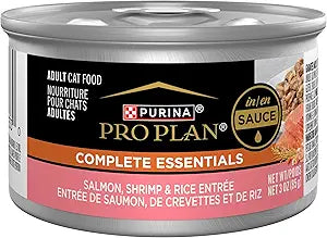 Purina Pro Plan Pate, Gravy Wet Cat Food, COMPLETE ESSENTIALS Salmon, Shrimp & Rice Entree in Sauce - (Pack of 24) 3 oz. Pull-Top Cans