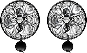 Hurricane 16 Inch Pro High Velocity Corded Electric Classic Oscillating Wall Mount Fan with 3 Speed Settings for Air Circulation, Black (2 Pack)