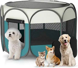 Portable Pet Playpen for Cat Dog - Foldable Large Pet Play Pen with Removable Zipper Top for Cat Small Dog Enclosed - Pop Up Puppy Kitten Kennel with Carrying Case for Indoor Outdoor Travel Camping
