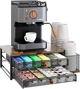 TQVAI K Cup Holder - 60 Capsule Capacity 2 Tier Sliding Pods Storage Drawer with Disposable Cups & Lids Holder, Coffee Bar Station Organizer for Countertop, Black