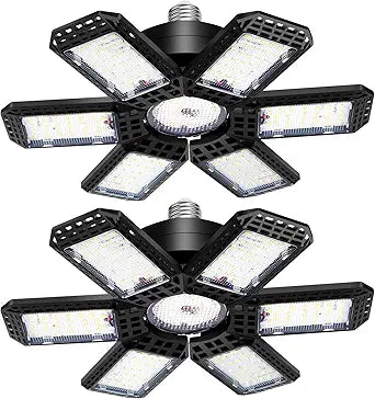 AUDLES 2 Pack Garage Lights, 200W 20000LM 6500K LED Shop Lights, Garage Light Ceiling Led with 6+1 Deformable Panels, Screw in E26/E27 Socket Bulb for Warehouse, Workshop, Basement, Barn Lighting