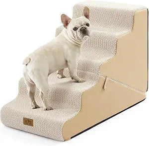 COZY KISS Dog Stairs for Small Dogs, 3-Step 2 in 1 Transformable Pet Stairs for Couch and Bed, 15.7" H Dog Steps for Old Cats, Puppy, Small Dogs (Beige, 17.7x33x22.4 in, 5)