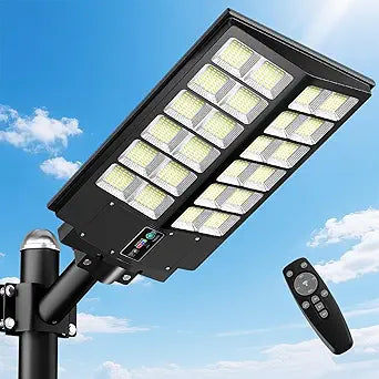 JWT 30" Large Solar Street Light, 9000W Solar Street Lights Outdoor 320000LM,6500K Commercial Parking Lot Light, Solar Flood Outdoor Lights IP66 Waterproof with Motion Sensor