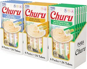 Churu Lickable Creamy Pure Cat Treats 3 Flavor Tuna and Chicken Variety Pack, 4 Count Pack of 18 (72 Tubes Total)