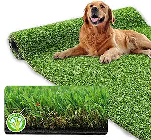XLX TURF Realistic Artificial Grass Outdoor Rug 3FTX5FT, 1.38" High Pile Thick Fake Grass Turf Mat for Dogs Pet Friendly with Drainage Hole