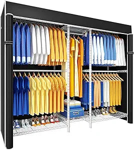 Ulif E12C Pro Heavy Duty Closet Organizer SystemFreestanding Clothing Racks for Hanging ClothesAdjustable Garment Rack 71"W x 16"D x 76.5"H Hold 960lbsWhite Clothing Rack with Black Dustproof Cover
