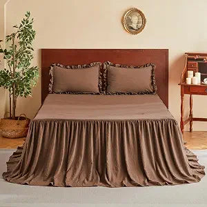 MR&HM Brushed Microfiber Ruffle Skirt Bedspread Set, Shabby Chic Style