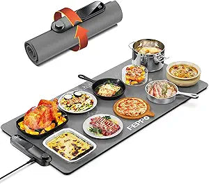 FEPPO Food Warming Mat, (XXL 35x16) Electric Warming Trays for Buffets Party, Fast Full-Surface Heating Mat for Food with 19 Level Adjustable Temperature and 6 Hours Timer, Roll Up Food Warmer