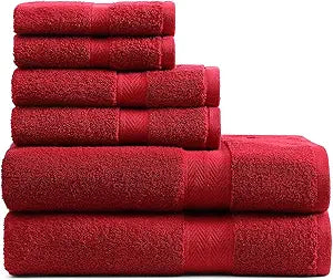 Tommy Hilfiger - Bath Towel Set, Absorbent Cotton Terry with Zero Twist, Medium Weight, Oeko-Tex Certified (Modern American Red, 6 Piece)