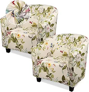 Round Chair Cover, 2 Pack Removable Couch Furniture Protectors with Arms, Round Soft Armchair Sofa Covers Stretch Barrel Club Chair Slipcovers for Bar Living Room Bedroom Hotel Counter