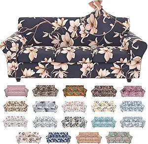 Stretch Couch Covers for 3 Separate Cushion Couch Sofa,Floral Printed Couch Sofa Cover,Washable Sofa Slipcover,Pet Friendly Furniture Protector with Elastic Bottom,Universal Fit for Home(Sofa,Cover)