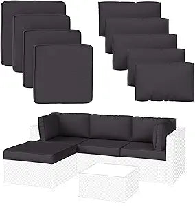 9 Pack Patio Cushion Covers Outdoor Furniture Cushion Slipcovers Replacement Waterproof with Zipper for 5 Pcs Patio Furniture Set, Covers Only, Grey