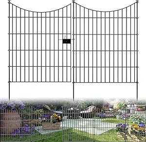 10 Panels Garden Fence Dog Fence Outdoor for Yard, 32in H x 23.6ft L Rustproof Metal Fencing with Ground Stakes | No Dig Animal Proof Containment for Pets/Rabbits | Durable Patio Security Panels
