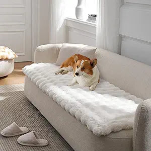 COZY KISS Couch Cover for Dogs Washable, Ultra Soft Faux Fur Pet Sofa Pad for Car Seat Protector, Liquid Pee Proof Cat Mat, Warm Pad for Dresser Top, 27.5x70 inch, Cream