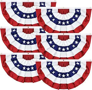 6 Pack 1.5 X 3 FT American Bunting Flag 4th of July Decorations, USA Pleated Fan Flag Fourth of July Patriotic Half Fan Banner 100% Polyester Fourth of July Independence Day Outdoor Decor Memorial Day