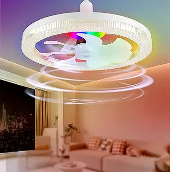 2 in 1 RGB Ceiling Fans with Lights, 14" Dimmable Ceiling Fan Light with 3000K-6500K/40W, Modern Flush Mount RGB Ceiling Fan Light with Remote, Bedroom Chandelier Fan Fixture for Indoor