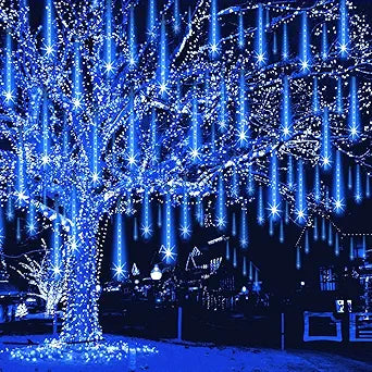Weepong Christmas Lights Outdoor 32 Tubes 768 LEDs Meteor Shower Lights UL Certified Snow Falling Rain Drop Icicle String Light for Xmas Tree Halloween Decorations Wedding Party Garden Decor, Blue