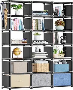Mavivegue Book Shelf, Cube Storage Organizer, DIY Bookcase, Metal Bookshelf,Tall Book case for Bedroom, Living Room,Office,Closet, Cubicle Rack (18-Grid,Black