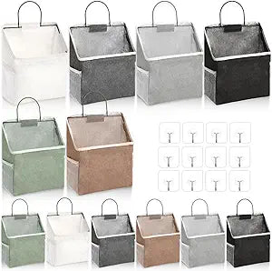 Woanger 12 Pcs Wall Hanging Storage Bag Wall Hanging Organizer Bag Over The Door Closet Basket Containers Bins with Hook Pocket for Bedroom Bathroom (Light Gray, Beige, Dark Gray, Black, Khaki, Green)