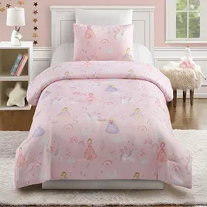 Urban Playground Fairytale Princess Comforter and Pillow Sham Set - 2 Piece Soft Brushed Microfiber Kids Girls Bedding Set - Machine Washable (Twin/Twin XL), Pink