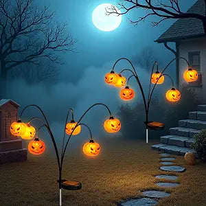 Halloween Solar Lights Outdoor, 2 Pack Waterproof Pumpkin Stake Lights