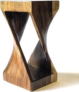 Millennium Suar Twisted Stool Accent Table, Natural Wood, 22 Inches to 24 Inches in Height