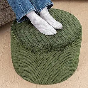 Poofieotto 20"x14" Round Foam Stuffed Pouf Ottoman - Modern Floor Foot Rest & Seating for Living Room, Bedroom, or Couch - Stylish Home Decor Accent (Deep Green)