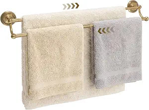 15.7"- 26.7" 2-Tier Antique Style Brass Foldable Towel Rack with Hooks