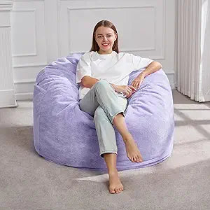 Hobestluk 3FT Bean Bag Chairs for Adults Large Beanbag Chair with Plush Faux Fur Cover Big Bean Bag Chair for Living Room Bedroom Dorm Office -Purple (36 x 36 x 22)