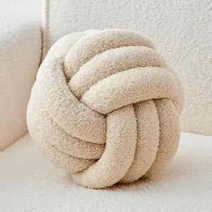 LUSJNGE Decorative Throw Knot Pillow Ball for Home Chair Sofa Couch Bed Aesthetic Round Decor Pillows Lambswool Knotted Pillow Cushion (Beige, 13 inches)