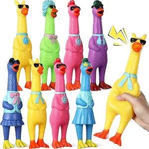 8 Pcs Silly Rubber Chicken Screaming Chicken Dog Toy with Squeaker Large Squeaky Prank Noise Maker for Party Gift Prank Novelty Gifts Rubber Dog Toys(11 Inch,Mixed Style)