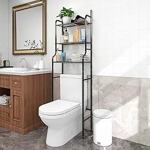 3-Shelf Bathroom Organizer Over The Toilet Space Saver Bathroom Corner Stand Storage Organizer, Black