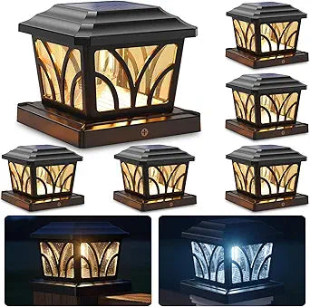 SIEDiNLAR Solar Post Cap Lights Outdoor, Aluminum Glass 2 Modes Edison LED Bulbs for 4x4 5x5 6x6 Vinyl Wooden Posts Deck Fence Patio Decor, Warm White/Cool White Lighting 6 Pack (Black)