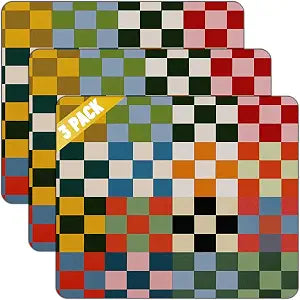 Colorful Checkered Mouse Pad Set, 9.5 x 7.9 Inch Non-Slip Gaming Mousepad with Rubber Base, Computer Laptop Office Desk Accessories, 3 Pack